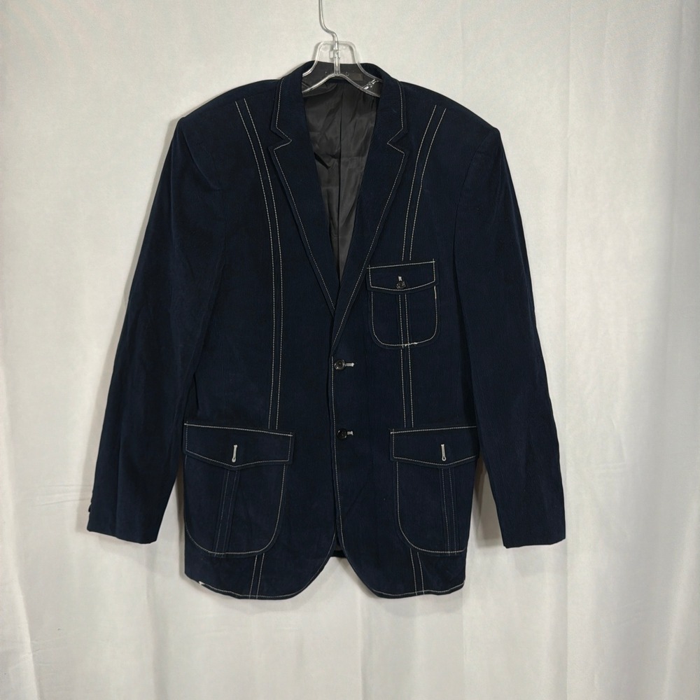 Giorgio Armani Blazer Le Collezioni 56 Corduroy Contrast Stitch Navy Blue Mens